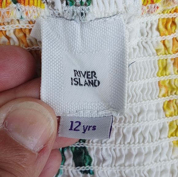 River Island Rose Print Sundress Puff Sleeve Cotton 12yrs 50's Ruched. - Picture 8 of 9